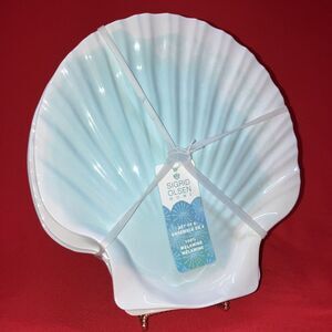 4 Sigrid Olsen Home Shell 9" Turquoise Dinner Plates Melamine Scalloped Seashell